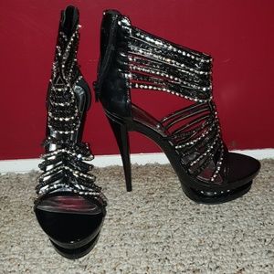 Strappy Black Platform Stilettos